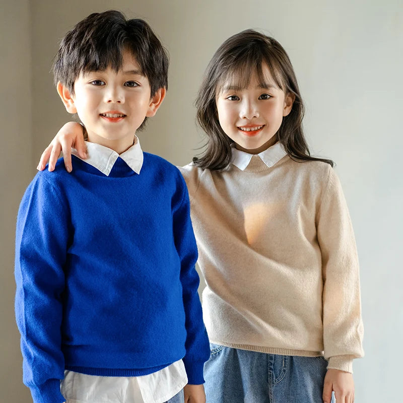 Thiened 00% Pure Wool High Collar Sweater for Kids