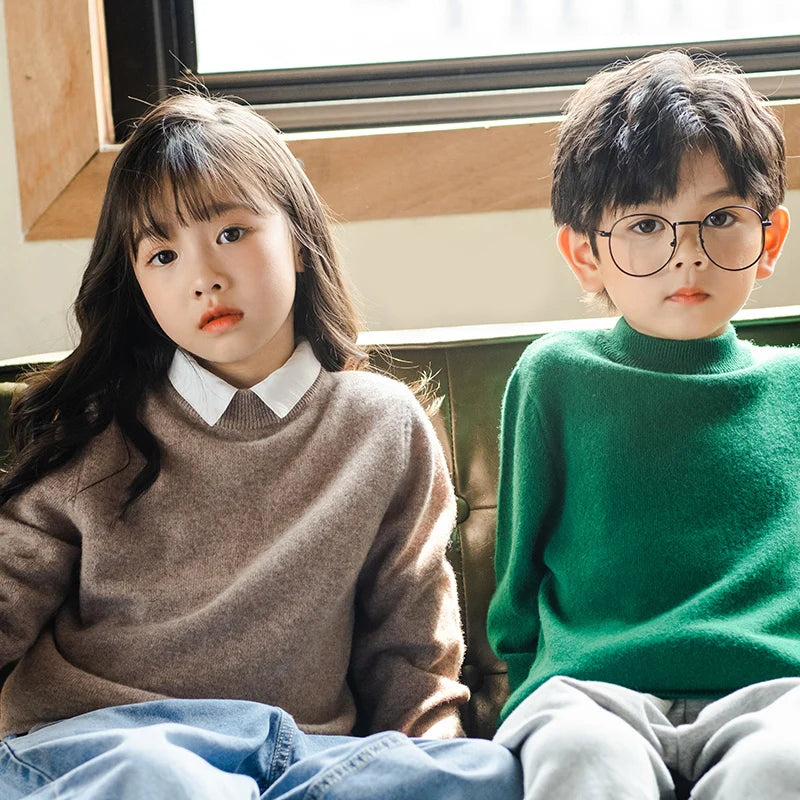 Thiened 00% Pure Wool High Collar Sweater for Kids