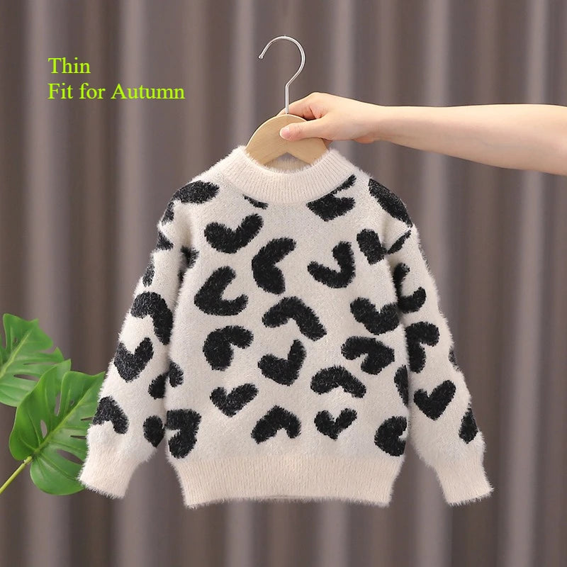 Furry Leopard Knit Sweater for Kids – Thick, Cozy & Stylish Pullover