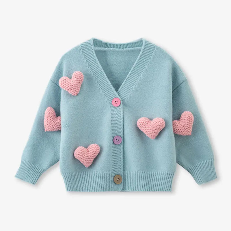 Baby Girls 3D Heart Knitted Cardigan – Cozy Autumn & Winter Jacket