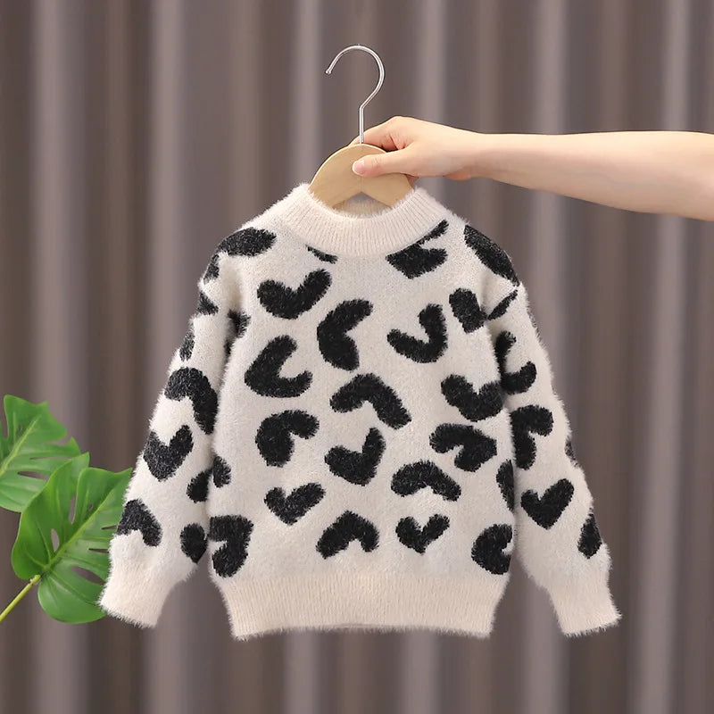 Furry Leopard Knit Sweater for Kids – Thick, Cozy & Stylish Pullover