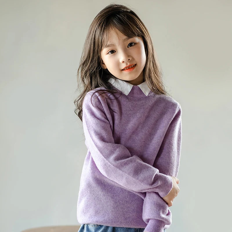 Thiened 00% Pure Wool High Collar Sweater for Kids