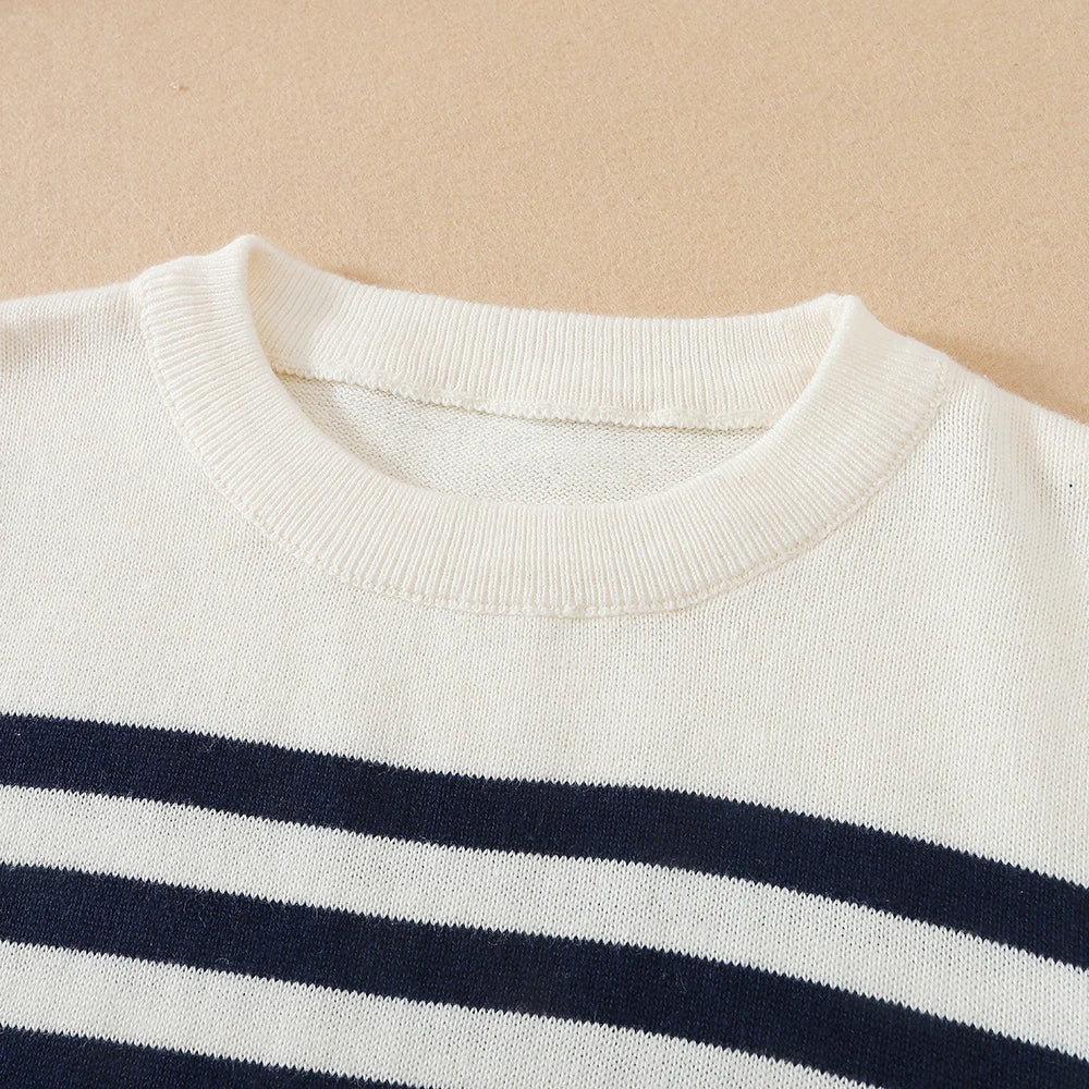 Boys Long Sleeve Striped Sweater Warm Cotton Knitted