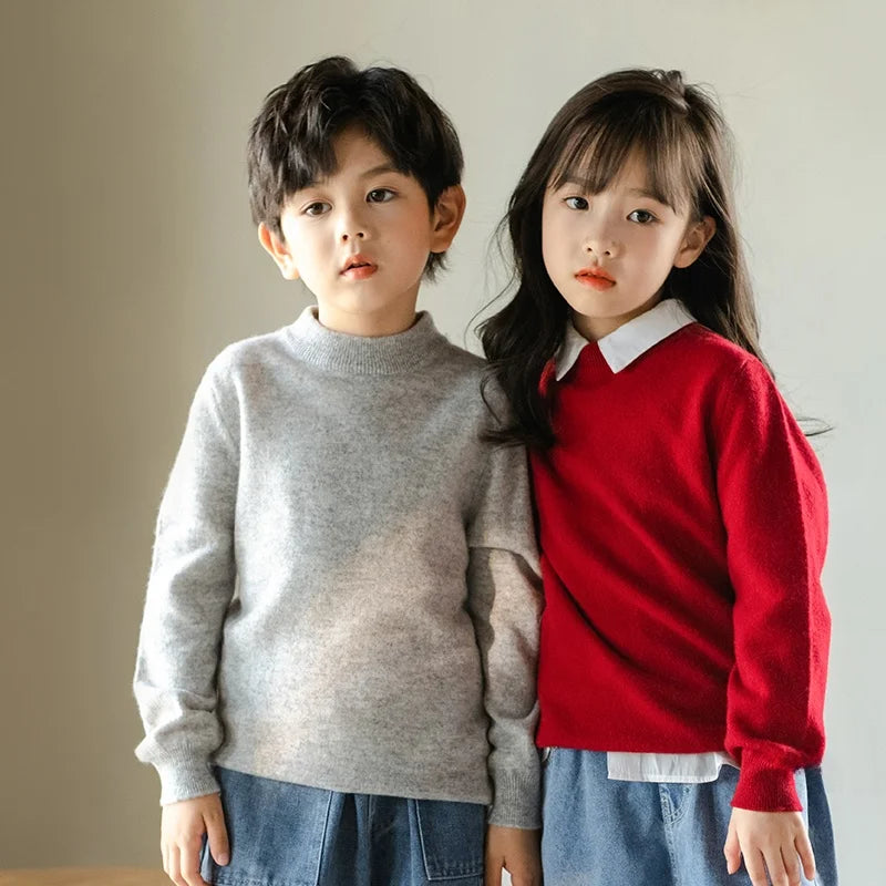 Thiened 00% Pure Wool High Collar Sweater for Kids