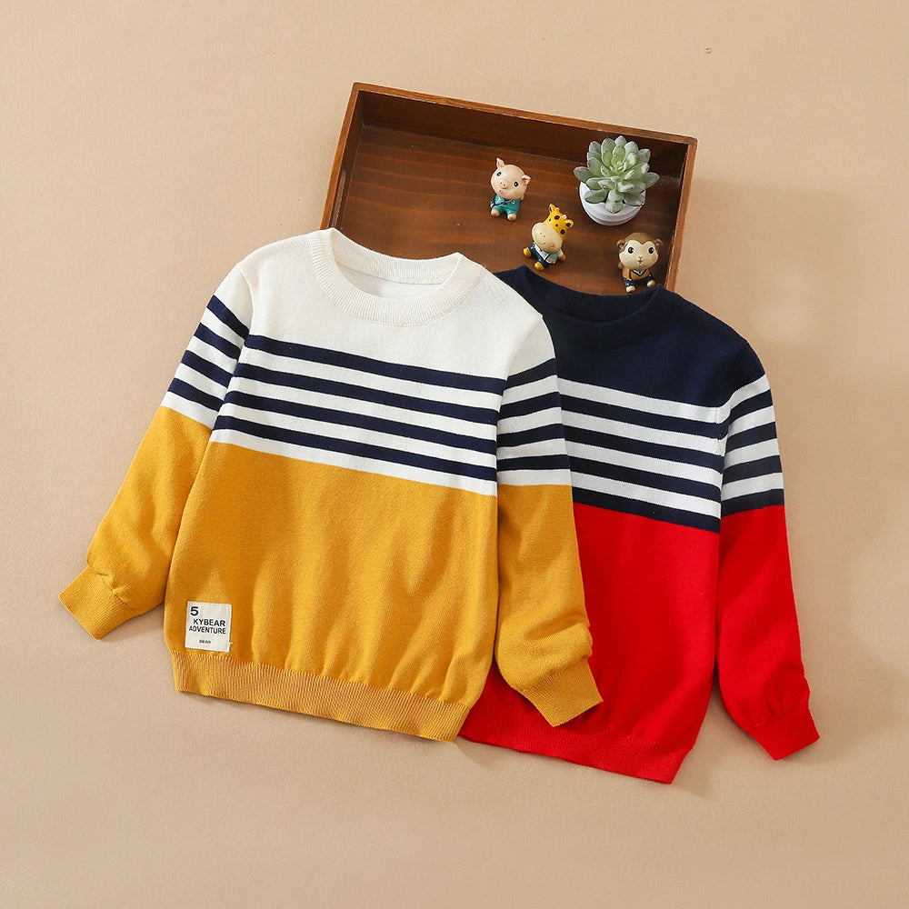 Boys Long Sleeve Striped Sweater Warm Cotton Knitted