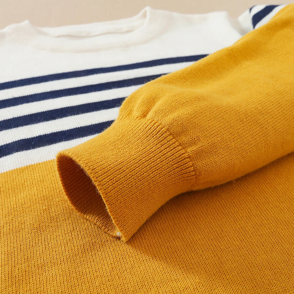 Boys Long Sleeve Striped Sweater Warm Cotton Knitted