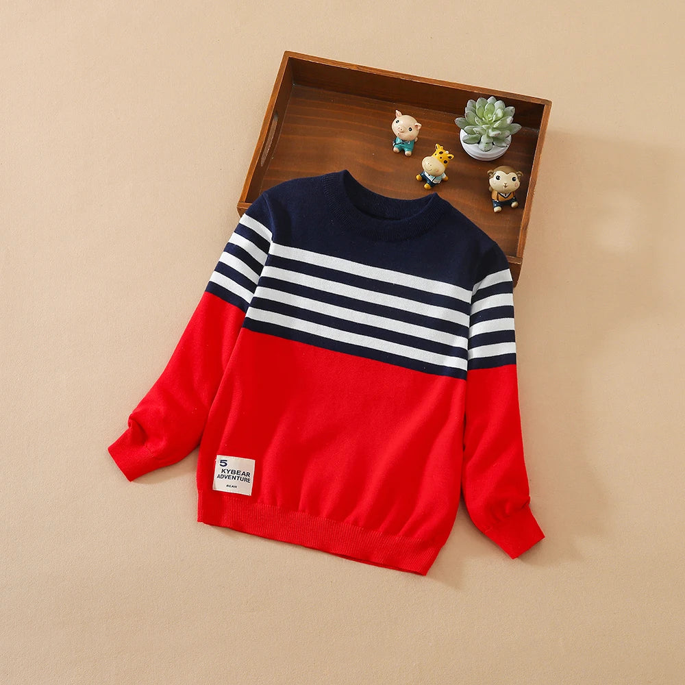 Boys Long Sleeve Striped Sweater Warm Cotton Knitted