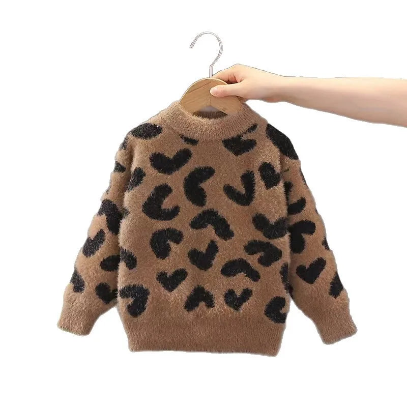Furry Leopard Knit Sweater for Kids – Thick, Cozy & Stylish Pullover