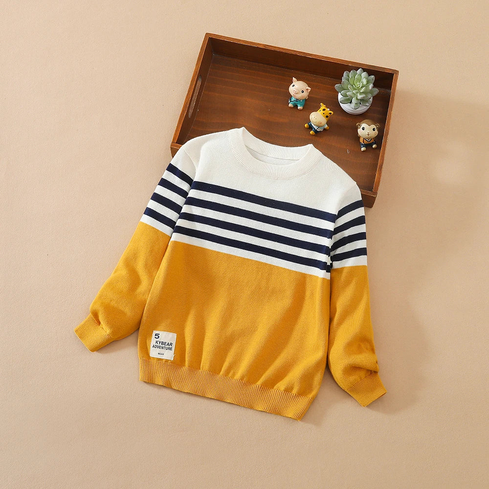 Boys Long Sleeve Striped Sweater Warm Cotton Knitted