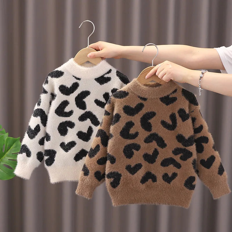 Furry Leopard Knit Sweater for Kids – Thick, Cozy & Stylish Pullover