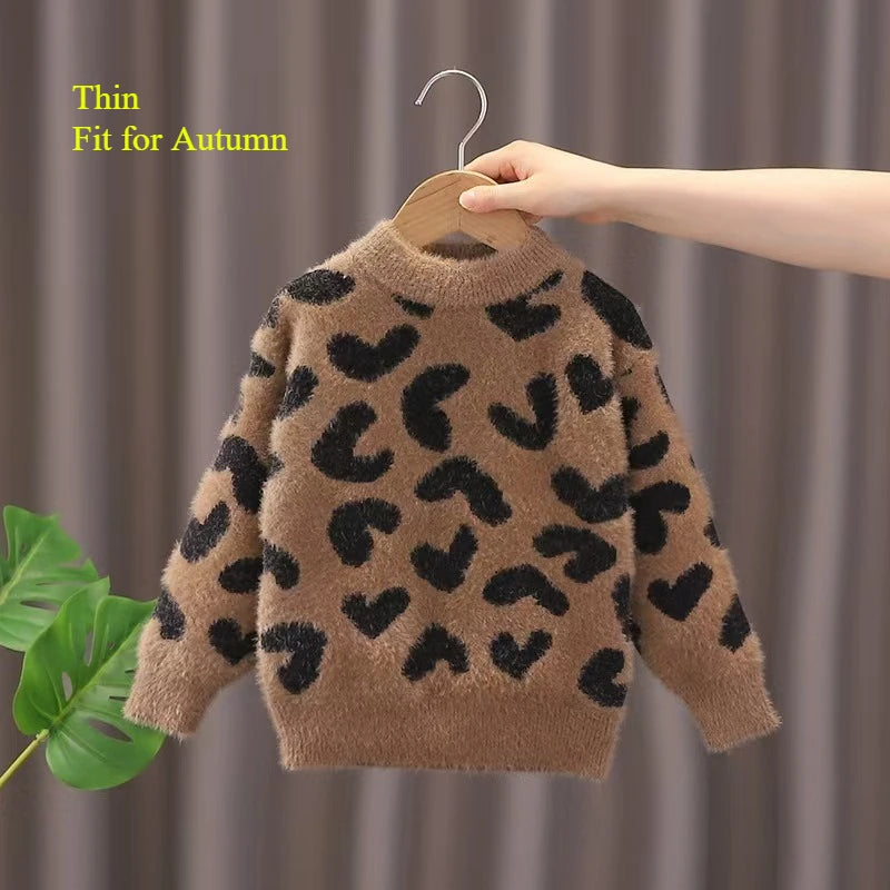 Furry Leopard Knit Sweater for Kids – Thick, Cozy & Stylish Pullover